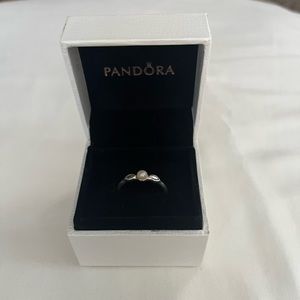 Pandora Petite Luminous Leaves White Pearl and Clear Cubic Zirconia Ring